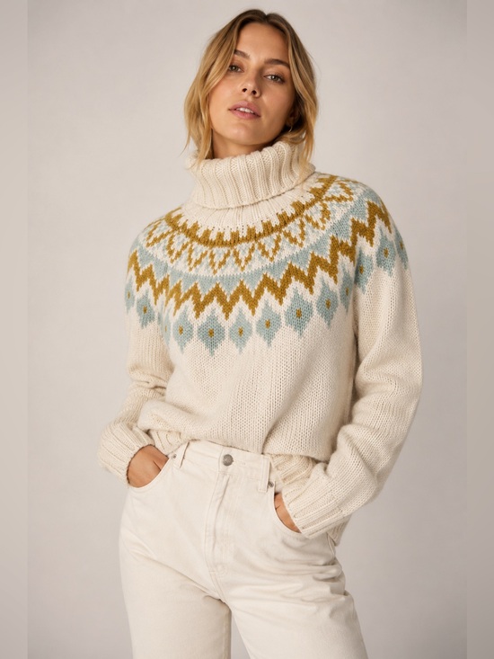 Rachel Zoe Sweaters - NEW Rachel Zoe Fair Isle Turtleneck Sweater | Chunky Knit Nordic Pullover